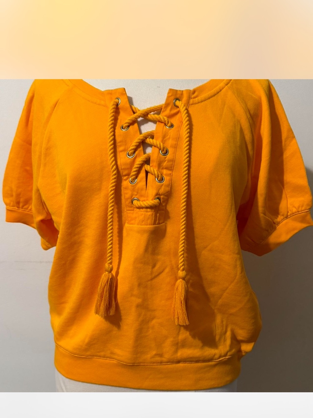 J. Crew Orange Lace-Up Short Sleeve Pullover Hoodie